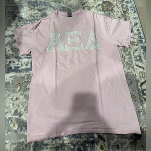 Alpha Xi Delta Gildan Light Pink Short Sleeve Tee with White Greek Letters